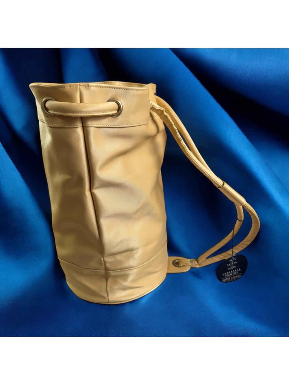 Karl Lagerfeld Drawstring Bucket Tote Bag Vtg 90s Sun Moon Stars Cinch Sac Gold